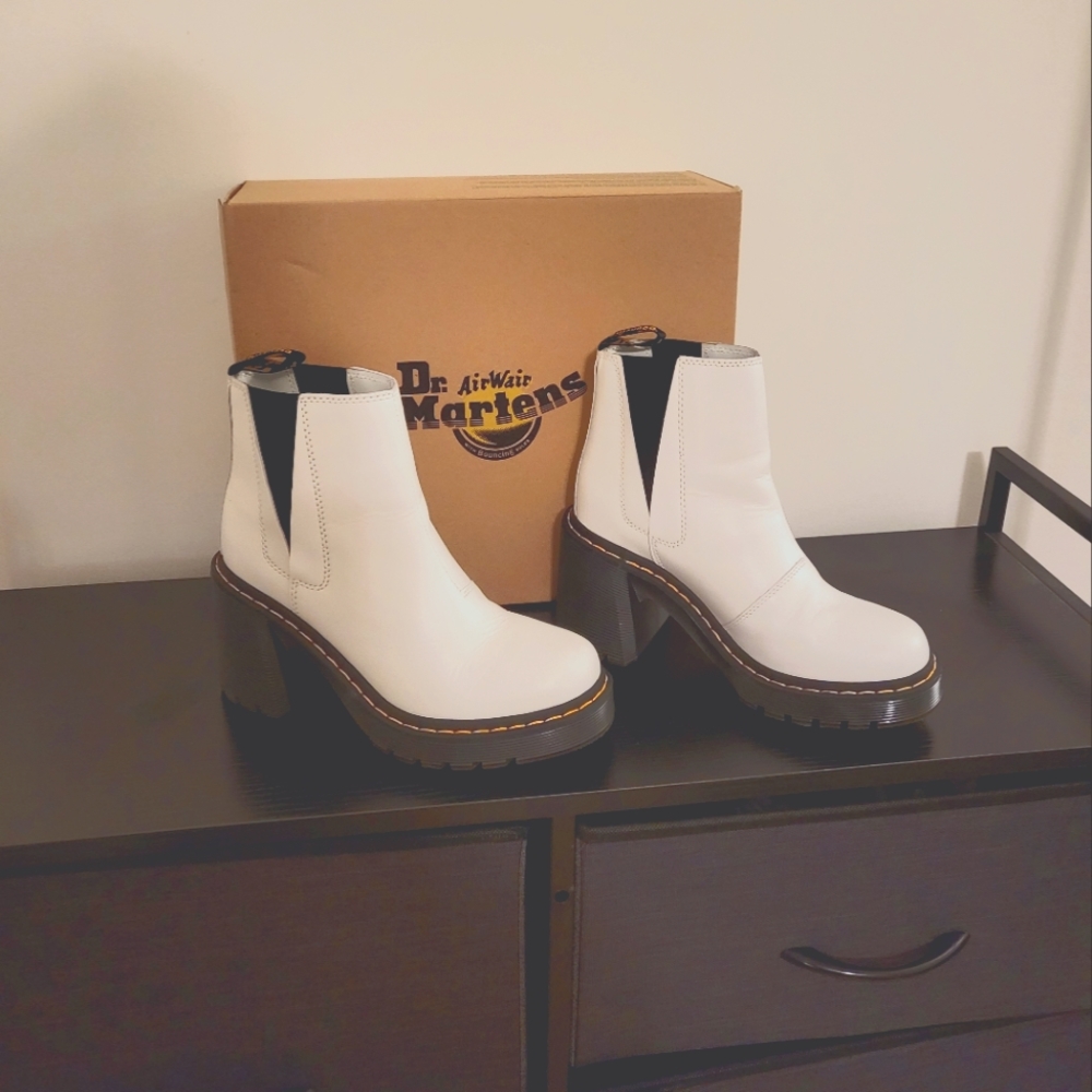 Womens white heeled Dr Martens
